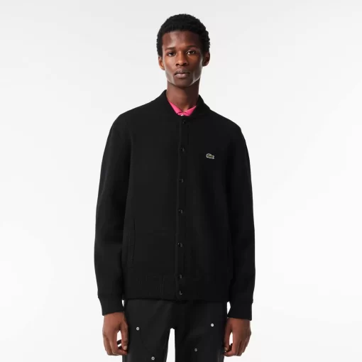 Lacoste Knitwear-Bomber Style Wool Sweater