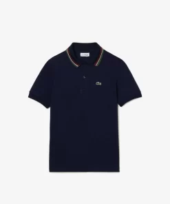 Lacoste Boy Clothing-Boys' Tricolour Collar Cotton Petit Pique Polo