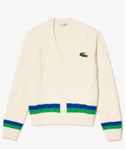 Lacoste Knitwear-Cable Knit Stripe Detail Cardigan