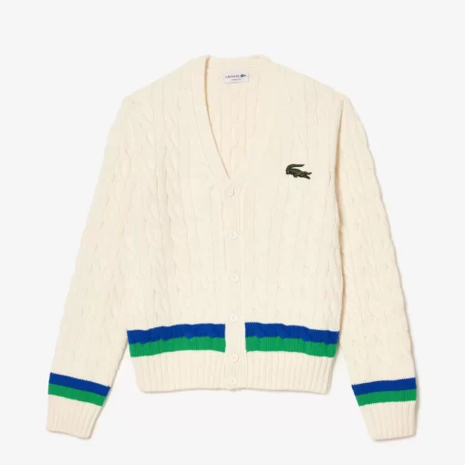 Lacoste Knitwear-Cable Knit Stripe Detail Cardigan