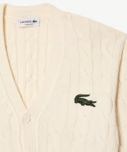 Lacoste Knitwear-Cable Knit Stripe Detail Cardigan