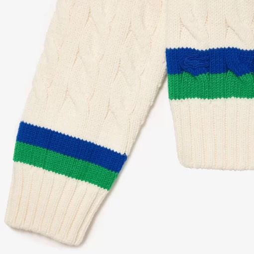 Lacoste Knitwear-Cable Knit Stripe Detail Cardigan