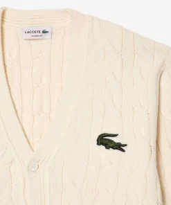 Lacoste Knitwear-Cable Knit Stripe Detail Cardigan