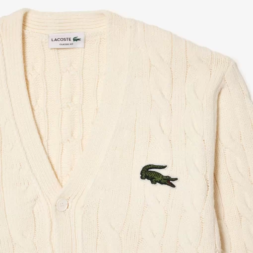 Lacoste Knitwear-Cable Knit Stripe Detail Cardigan