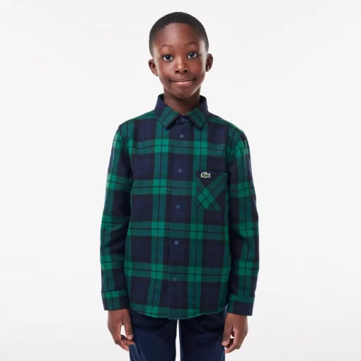 Lacoste Boy Clothing-Check Print Overshirt With Bust Pocket