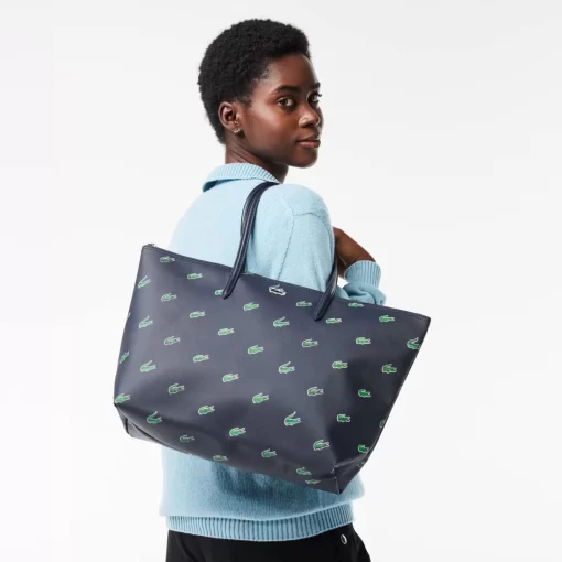 Lacoste Bags-Coated Canvas Croc Print Tote Bag