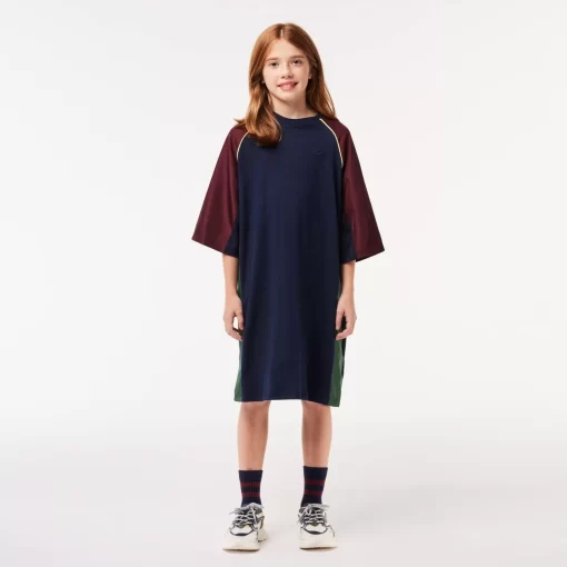 Lacoste Girl Clothing-Contrast Panel Cotton T-Shirt Dress