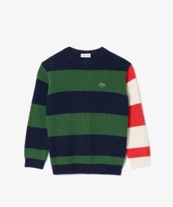 Lacoste Girl Clothing-Contrast Sleeve Striped Sweater