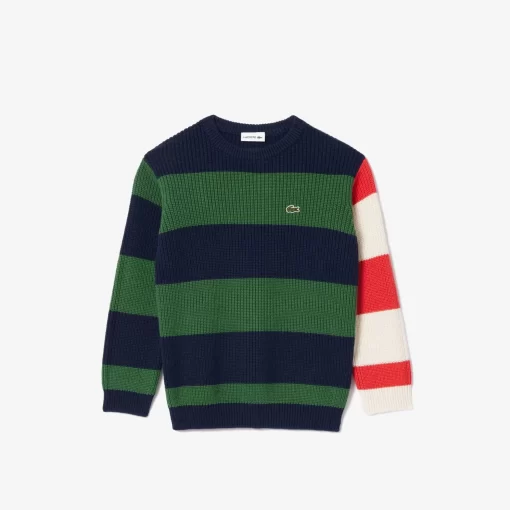 Lacoste Girl Clothing-Contrast Sleeve Striped Sweater