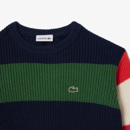 Lacoste Girl Clothing-Contrast Sleeve Striped Sweater