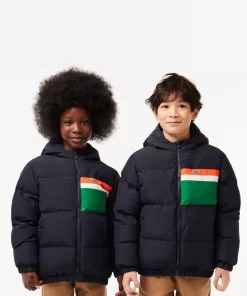 Lacoste Girl Clothing-Contrast Stripe Hooded Puffer Jacket