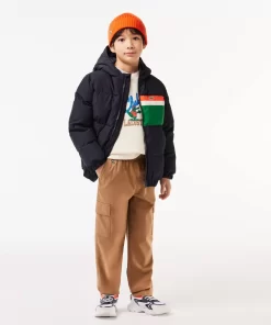 Lacoste Girl Clothing-Contrast Stripe Hooded Puffer Jacket