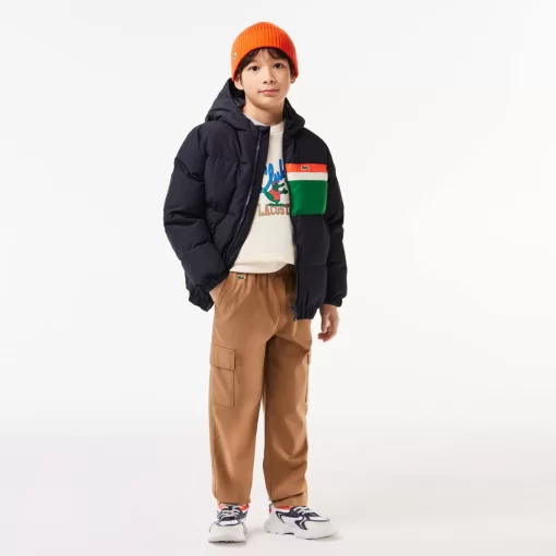 Lacoste Girl Clothing-Contrast Stripe Hooded Puffer Jacket