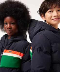 Lacoste Girl Clothing-Contrast Stripe Hooded Puffer Jacket