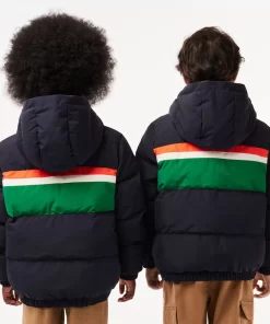 Lacoste Girl Clothing-Contrast Stripe Hooded Puffer Jacket