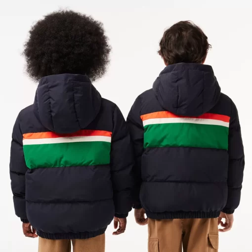 Lacoste Girl Clothing-Contrast Stripe Hooded Puffer Jacket