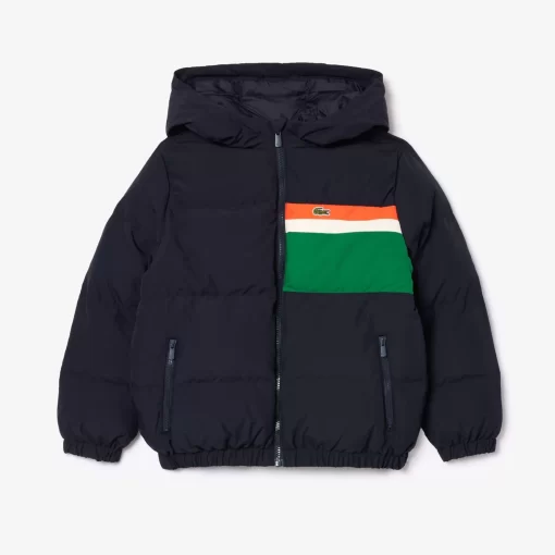 Lacoste Girl Clothing-Contrast Stripe Hooded Puffer Jacket