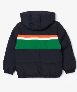 Lacoste Girl Clothing-Contrast Stripe Hooded Puffer Jacket