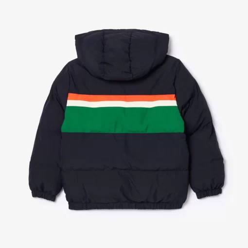 Lacoste Girl Clothing-Contrast Stripe Hooded Puffer Jacket