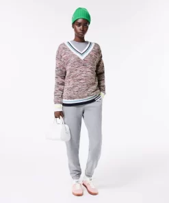 Lacoste Knitwear-Contrast Stripe V Neck Alpaga Sweater