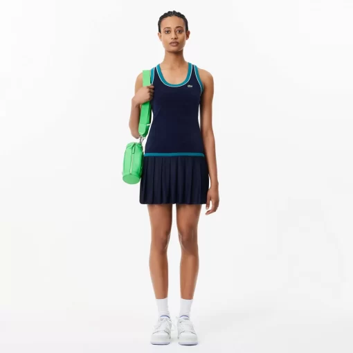 Lacoste Dresses & Skirts-Contrast Trim Pleated Skirt Terry Dress