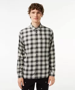 Lacoste Shirts-Cotton And Wool Blend Checked Flannel Shirt