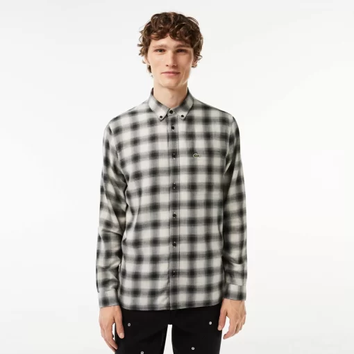 Lacoste Shirts-Cotton And Wool Blend Checked Flannel Shirt