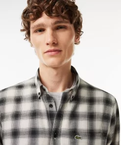 Lacoste Shirts-Cotton And Wool Blend Checked Flannel Shirt