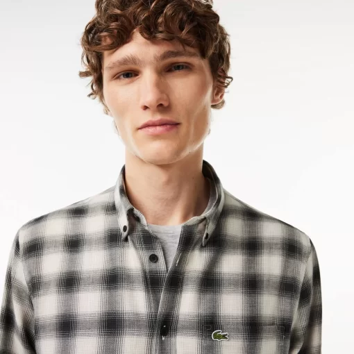 Lacoste Shirts-Cotton And Wool Blend Checked Flannel Shirt