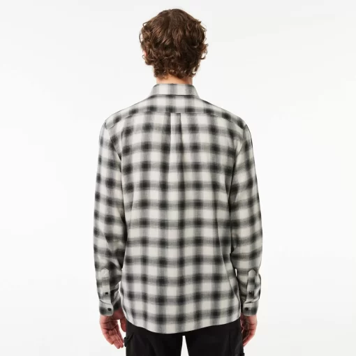 Lacoste Shirts-Cotton And Wool Blend Checked Flannel Shirt