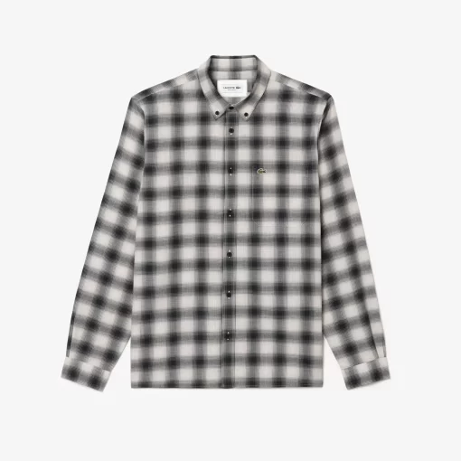 Lacoste Shirts-Cotton And Wool Blend Checked Flannel Shirt