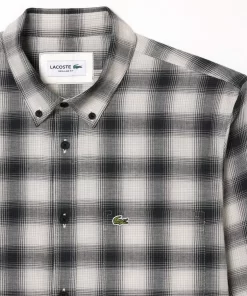 Lacoste Shirts-Cotton And Wool Blend Checked Flannel Shirt