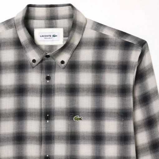 Lacoste Shirts-Cotton And Wool Blend Checked Flannel Shirt