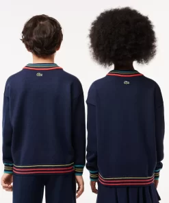 Lacoste Girl Clothing-Cotton And Wool Blend V Neck Sweater