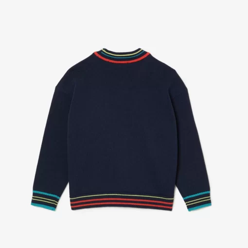 Lacoste Girl Clothing-Cotton And Wool Blend V Neck Sweater