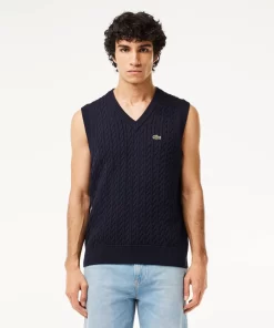 Lacoste Knitwear-Cotton Blend Cable Knit Sweater Vest