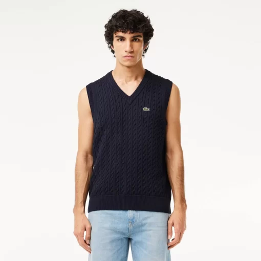 Lacoste Knitwear-Cotton Blend Cable Knit Sweater Vest