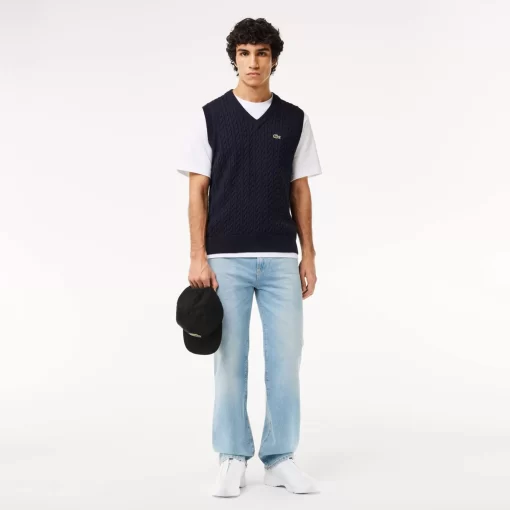 Lacoste Knitwear-Cotton Blend Cable Knit Sweater Vest