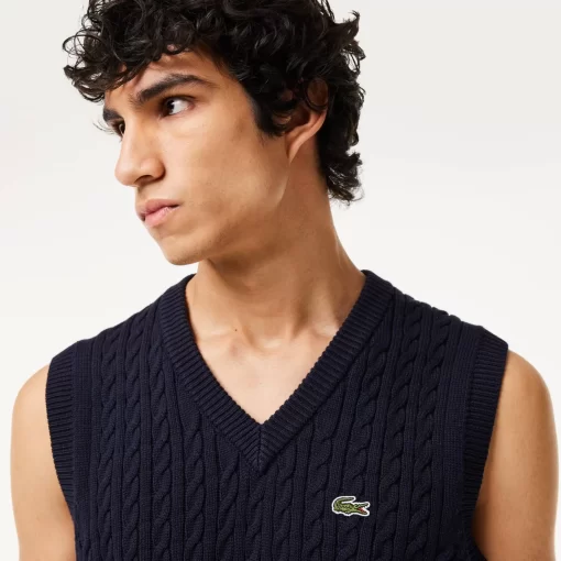 Lacoste Knitwear-Cotton Blend Cable Knit Sweater Vest