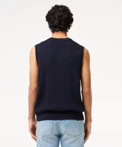 Lacoste Knitwear-Cotton Blend Cable Knit Sweater Vest