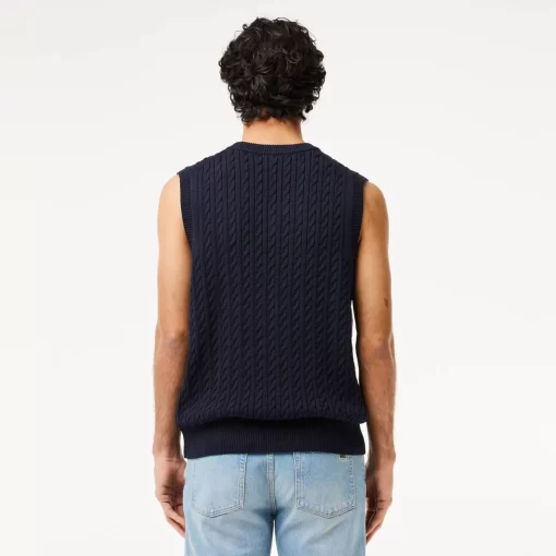 Lacoste Knitwear-Cotton Blend Cable Knit Sweater Vest