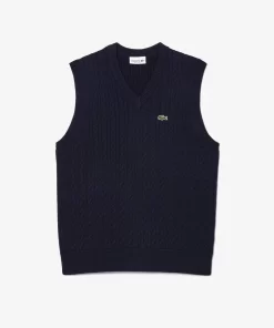 Lacoste Knitwear-Cotton Blend Cable Knit Sweater Vest