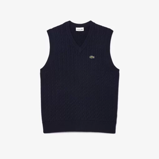 Lacoste Knitwear-Cotton Blend Cable Knit Sweater Vest