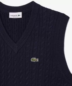 Lacoste Knitwear-Cotton Blend Cable Knit Sweater Vest