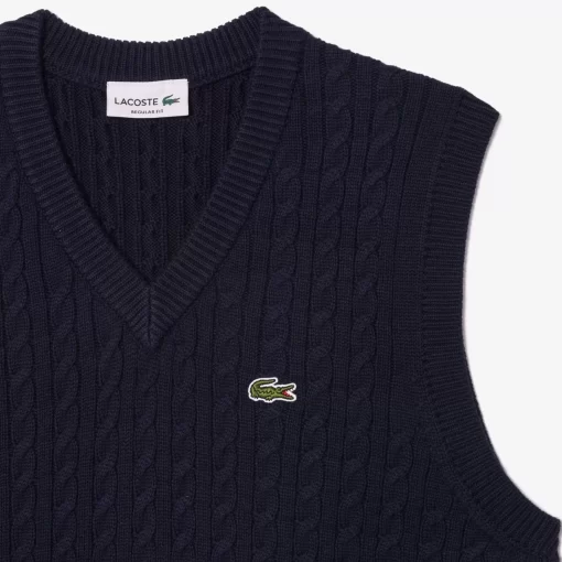 Lacoste Knitwear-Cotton Blend Cable Knit Sweater Vest