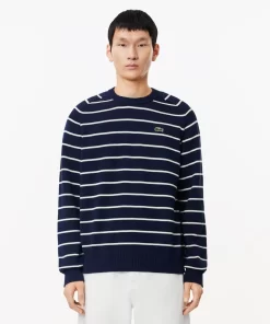 Lacoste Knitwear-Cotton Crew Neck Striped Sweater