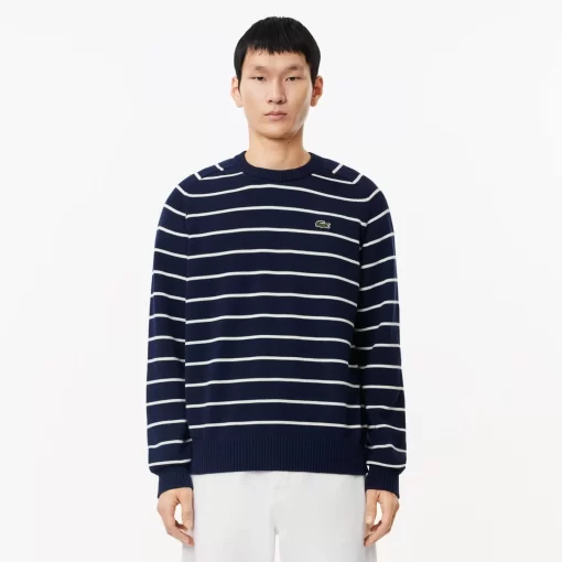 Lacoste Knitwear-Cotton Crew Neck Striped Sweater