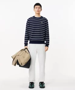 Lacoste Knitwear-Cotton Crew Neck Striped Sweater