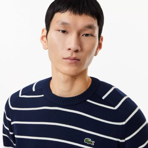 Lacoste Knitwear-Cotton Crew Neck Striped Sweater