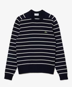 Lacoste Knitwear-Cotton Crew Neck Striped Sweater